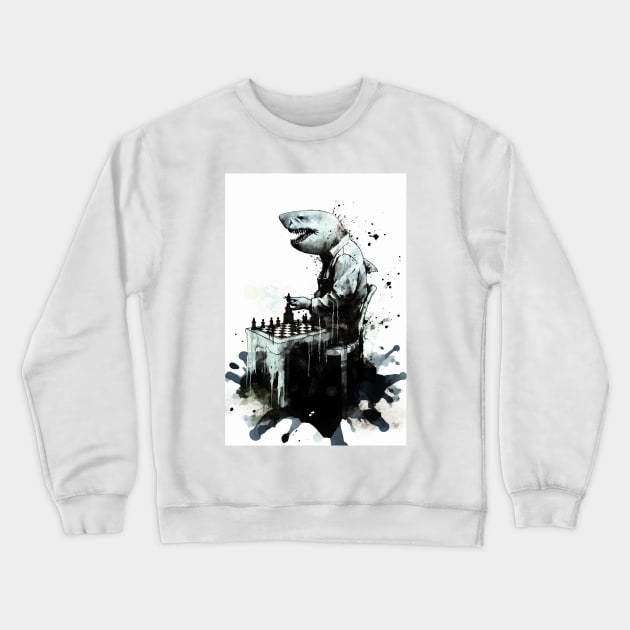 Shark Playing Chess Crewneck Sweatshirt by TortillaChief